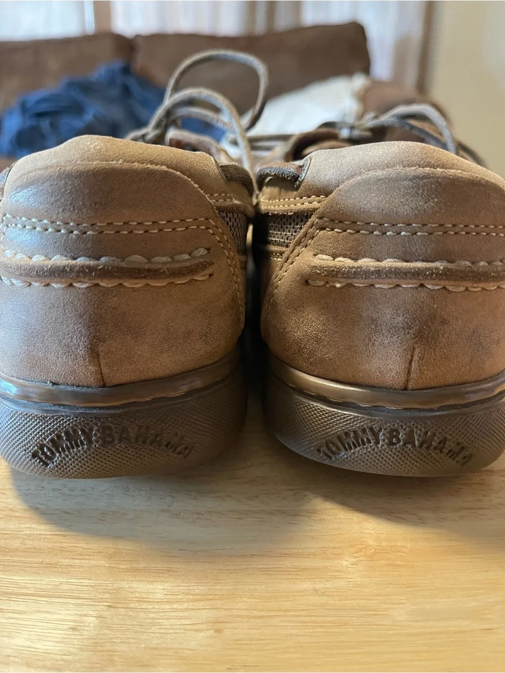 Tommy Bahama Dark Olive Leather Boat Shoes Men Size 9.5M